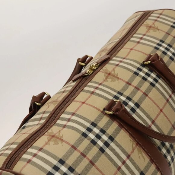 BURBERRY Nova Check Boston Bag PVC Beige Gold Auth 119095 - Picture 7 of 16